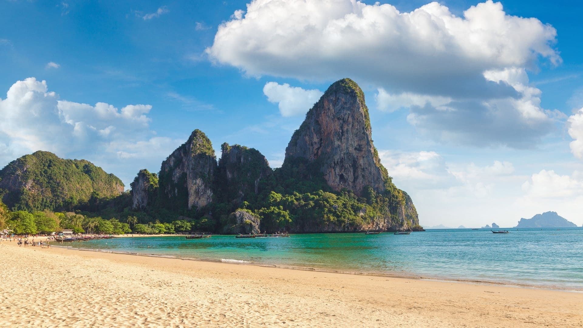 Longtail boats in a Thai bay